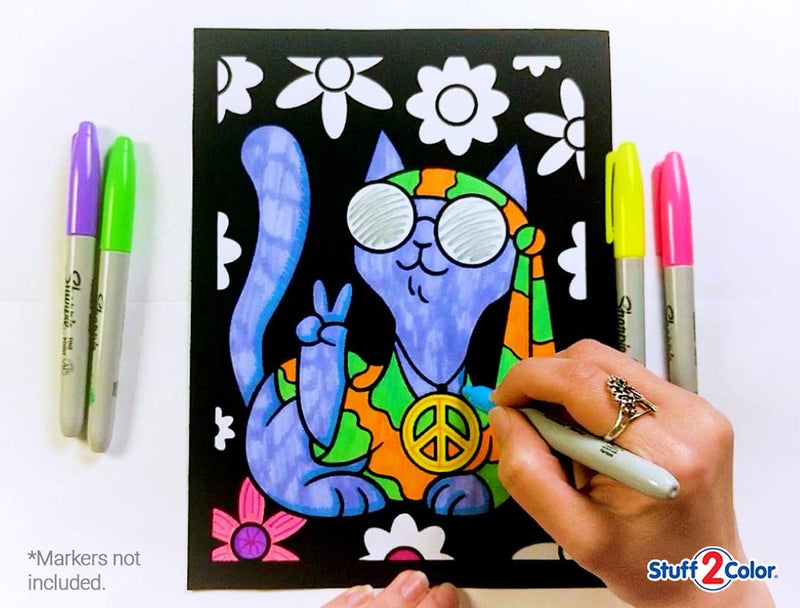 Stuff2Color Super Pack of 18 Fuzzy Coloring Posters (Silly Kitties Edition) - Arts & Crafts for Kids, Toddlers, Girls, Boys & Adults - Great for Family Fun Activities or Coloring with Friends (1 Pack) - Image 4